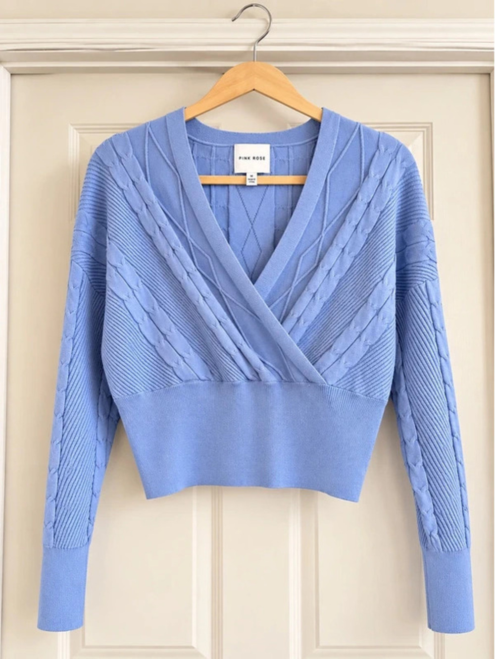 Pink Rose Periwinkle Cable Knit V Neck Sweater XL
